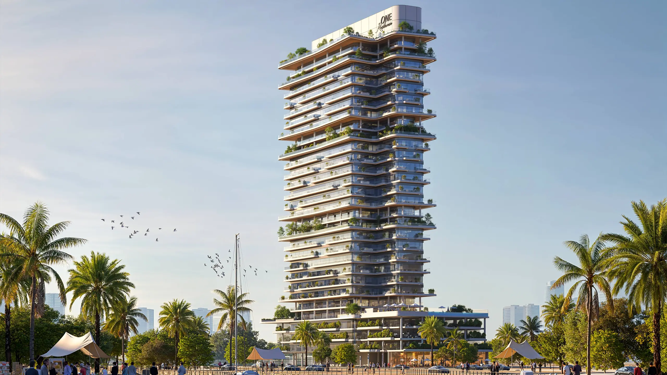 Panoramic exterior view of ONE Residence Abu Dhabi showing residential towers, waterfront, and premium lifestyle amenities.jpg