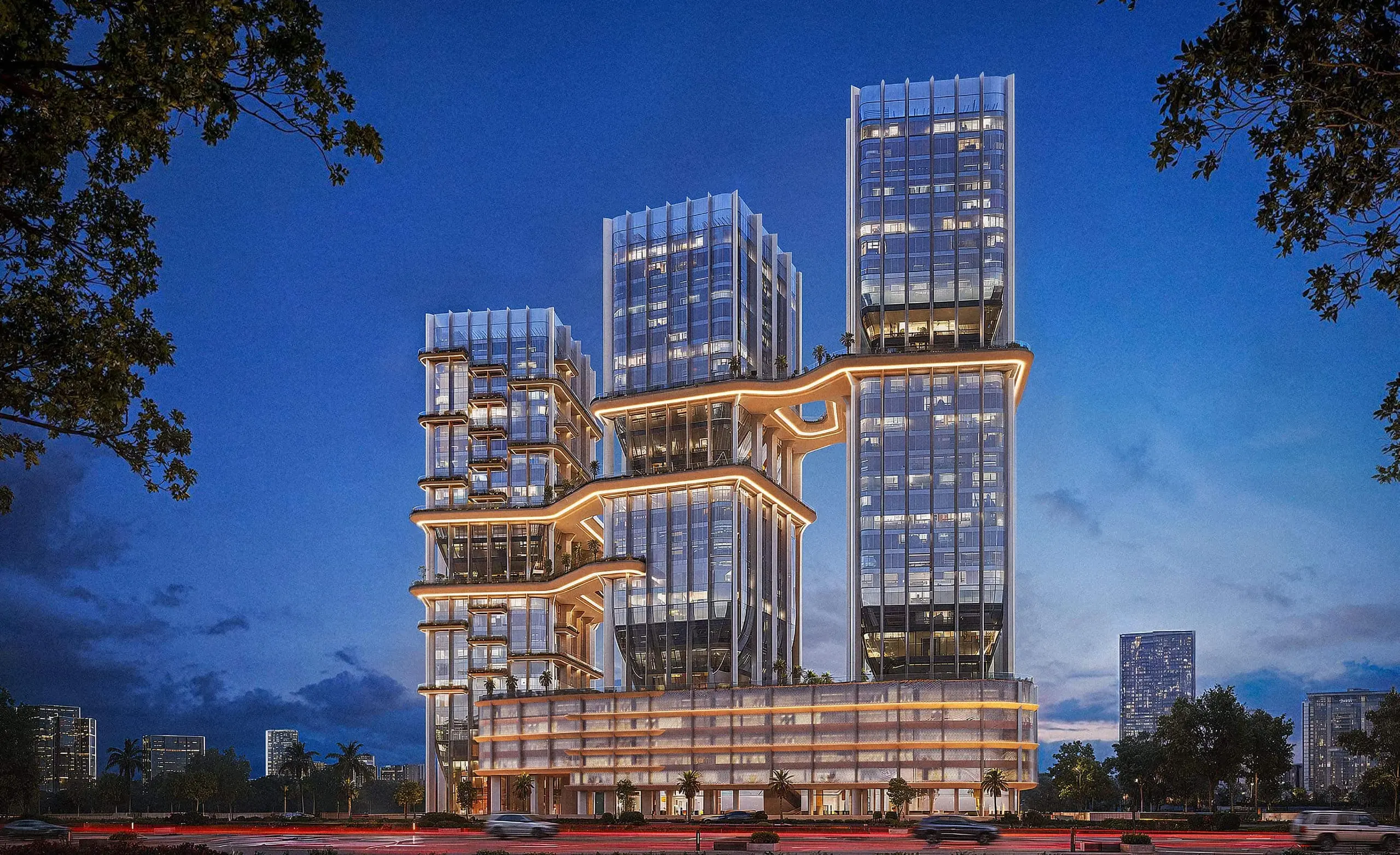 Radiant Bridges Towers master plan on Al Reem Island Abu Dhabi illustrating mixed‑use towers, podium amenities, and waterfront connectivity.