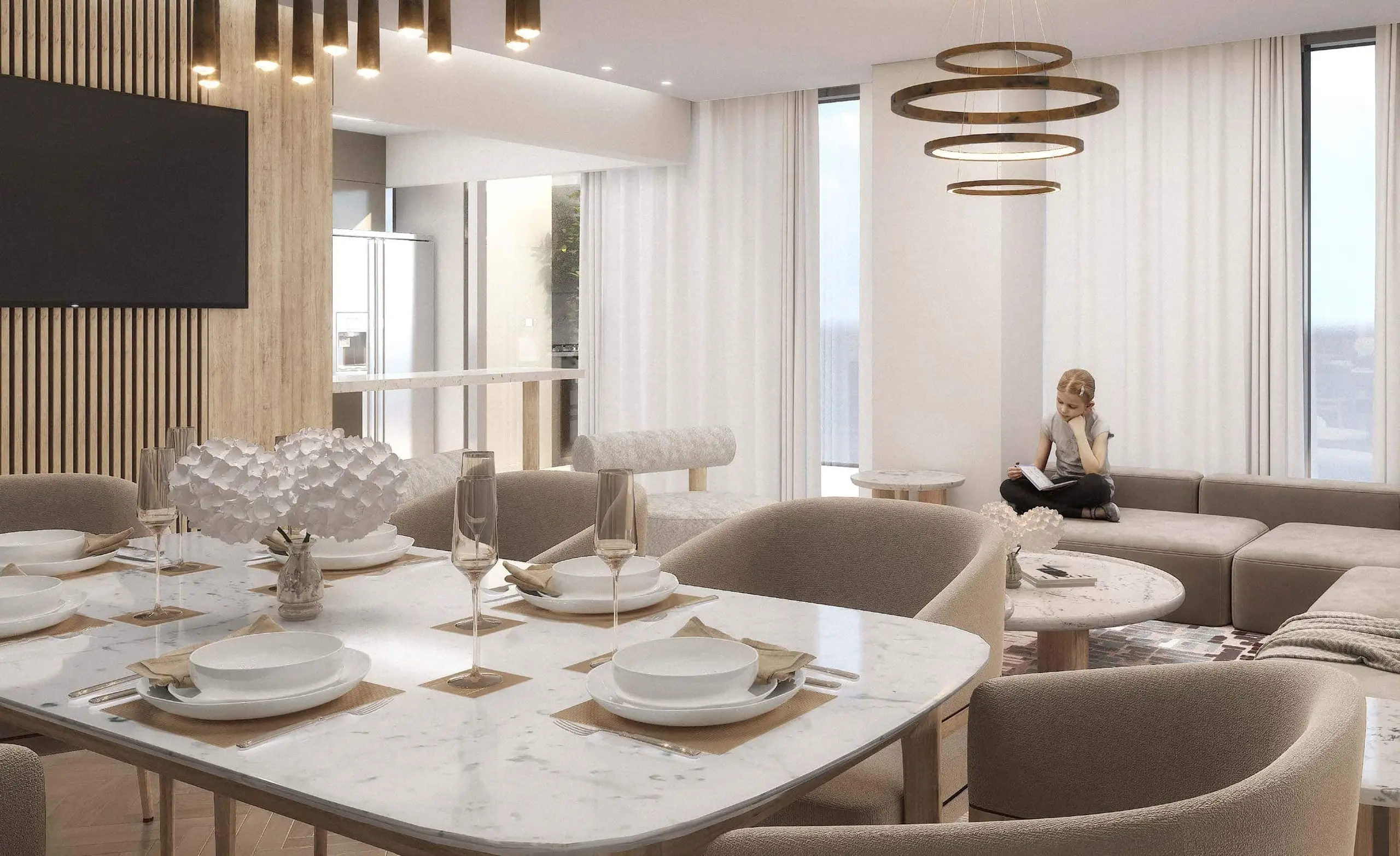 Radiant Bridges Towers apartment interior on Al Reem Island Abu Dhabi with spacious layouts, natural light, and modern luxury finishes.