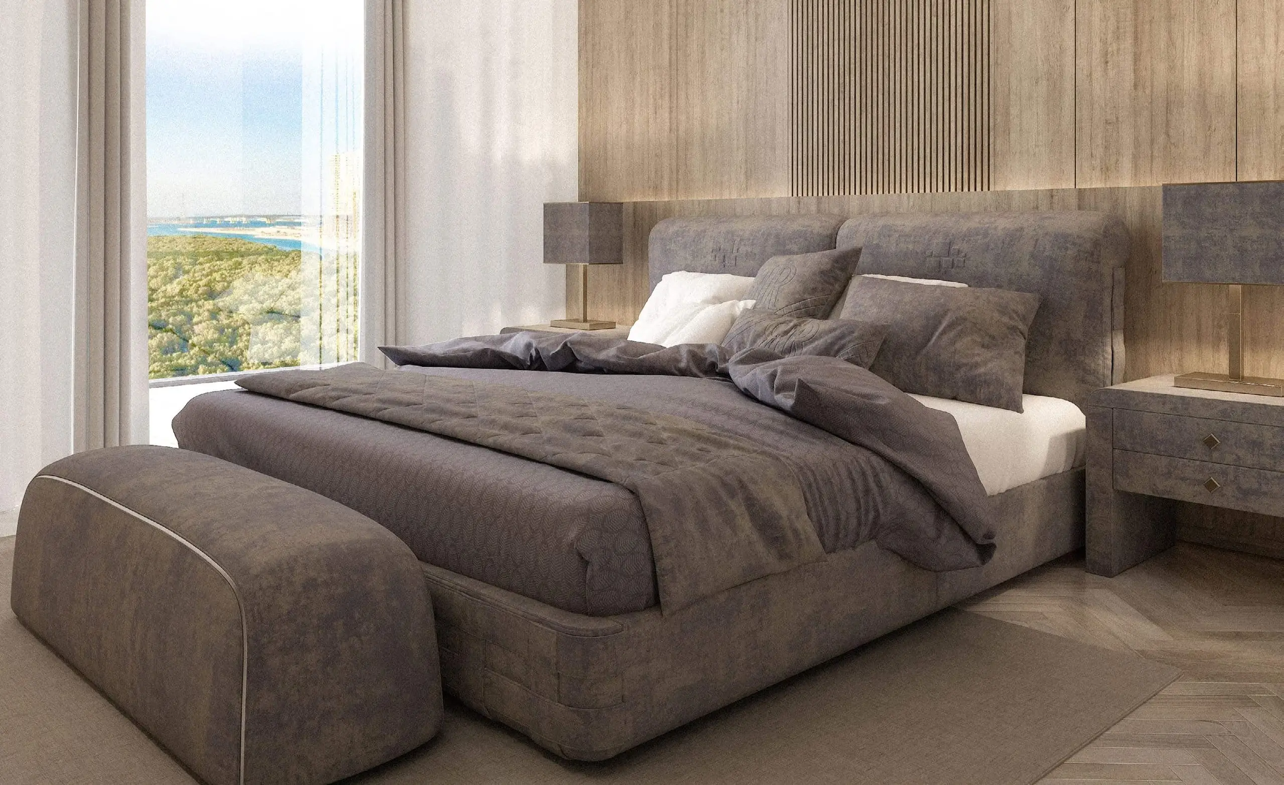 Radiant Bridges Towers bedroom interior on Al Reem Island Abu Dhabi showcasing refined design, warm tones, and premium residential comfort.